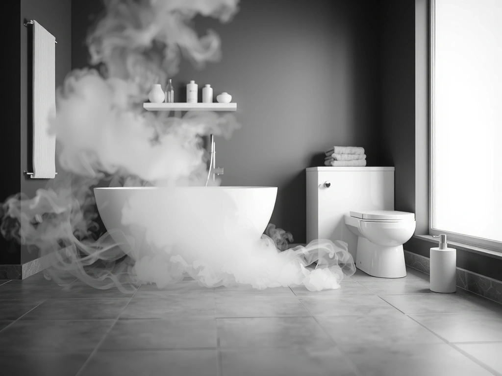 Pára stoupající z čisté podlahy v koupelně